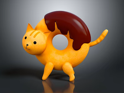 Cat Shaped Donut With Yellow Body And Brown Chocolate Glaze 3d model