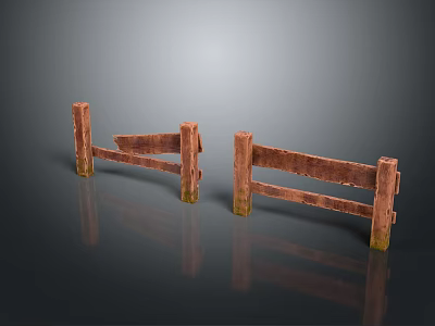 Rustic Vintage Wooden Fence Components With Weathered Planks And Textured Posts 3d model