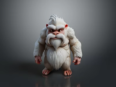 3D Render Of Muscular White Furry Creature With Thick Beard And Angry Look 3d model