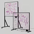 Musical Instruments and Art Supplies Display on Wheeled Whiteboard Stands with Purple Math Charts and Formulas
