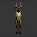 Cartoon Fantasy Game Movie Deer Character With Large Antlers Long Beard And Blue Gem Eyes