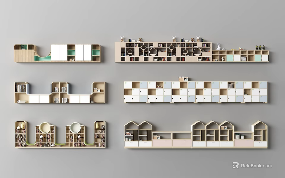 Modern Modular Bookcase Designs With Open Shelves And Various Storage Units 3d model
