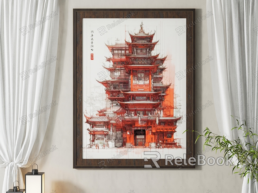 New Chinese Architectural Painting Decorative Hanging Painting model