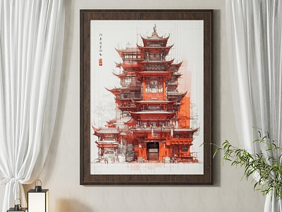 New Chinese Architectural Painting Decorative Hanging Painting model