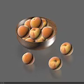 Fresh Ripe Peaches in Wooden Bowl on Blue Background with Scattered Peaches