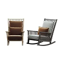 Comfortable Wooden Leisure Chair and Rocking Chair with Brown Light Gray Cushions