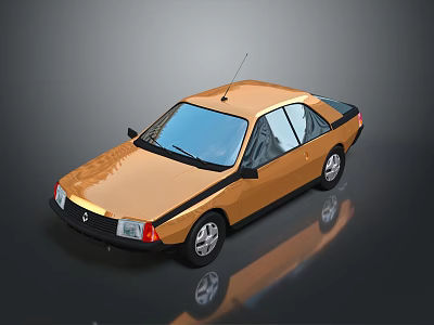 Golden Vintage Car With Shiny Exterior Two Door Design And Antenna 3d model