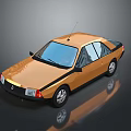 Golden Vintage Car With Shiny Exterior Two Door Design And Antenna