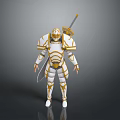 Mythical Golden And White Armored Warrior Holding Long Sword In Standing Stance