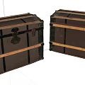 Two Vintage Leather And Wooden Trunks With Metal Hardware Classic Design