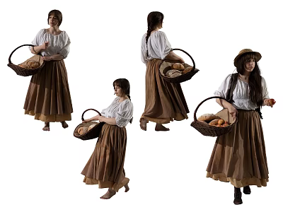 Traditional Costume Woman Carrying Basket Inflatable Decorative Figure For Outdoor Festivals 3d model