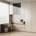 Modern Kitchen Interior Design With White Gray Cabinets Coffee Machine Drawers And Oven