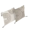 Soft Decorative Pillows Featuring Concentric Circle Patterns In Beige Cream Tones With Tassel Accents
