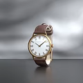Elegant Wrist Watch With Brown Leather Strap Gold Case And White Dial