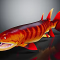 Red and orange striped predatory fish with sharp teeth displayed in realistic 3D rendering 3d model