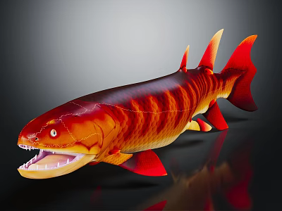 Red and orange striped predatory fish with sharp teeth displayed in realistic 3D rendering 3d model