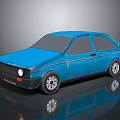 Vintage Blue Car With Scratched Exterior And Shiny Surface Reflection