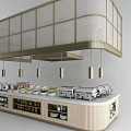 Modern Open Kitchen Interior Design With Island Counter Appliances And Dinnerware 3d model
