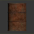 Red Rusty Metal Oil Barrel With Reinforced Rings And Weathered Texture