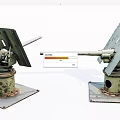 Antique Military Artillery Pieces With Rusty Metal Stands And Long Barrels On Concrete Bases