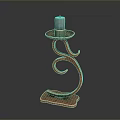 Copper Candle Holder With White Candle And Curved Decorative Design