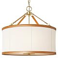 Elegant Hanging Chandelier With Gold Chain Wooden Accents And White Lampshade