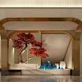 Luxury Modern SPA Sauna Entrance With Arched Design Red Tree Blue Stones And White Containers
