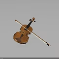 Classic Handmade Wooden Violin With Long Bow On Dark Gray Surface
