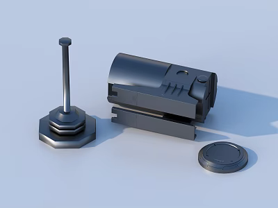 Black Tactical Scope With Hexagonal Base Long Rod And Circular Cap Components 3d model