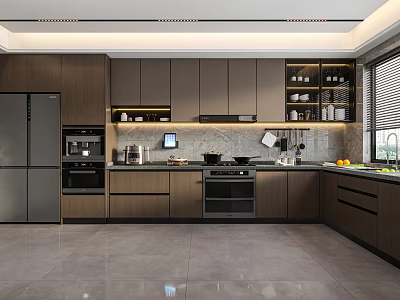 Italian Light Luxury Enclosed Kitchen U-shaped Kitchen Appliances Refrigerator Cabinet 3d model