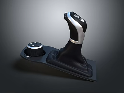 Automotive Gear Shift Lever With Black Silver Finish And Control Knob In Interior 3d model