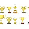 Golden Trophies Decorative Ornament Set Featuring Various Designs and Bases