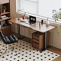 Modern Home Office Wooden Desk With Laptop Lamp And Leather Chair