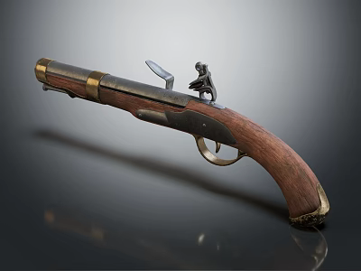 Antique Vintage Pistol With Wooden Grip Metal Components Decorative Figurine And Bayonet Blade 3d model