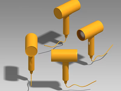 Daily Electrical Appliances Yellow Hair Dryers with Multiple Designs and Power Cords 3d model