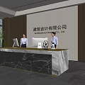 Modern company front desk background wall reception area bar desk reception desk hall simple lobby 3d model