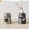 Side Table Metal Side Table Solid Wood Side Table Vase Books 3d model