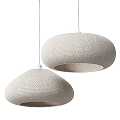 Two Beige Knitted Dome Pendant Lights With Warm Glow For Modern Interior Spaces