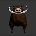 Cartoon Wild Boar Character With Brown Fur White Tusks And Red Mane