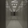 Spacious Marble Corridor With Ceiling Lights And Smooth Floor Leading To Door