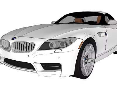 White BMW Convertible Sports Car Featuring Sleek Front Grille Alloy Wheels And Brown Leather Seats 3d model