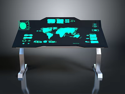Interactive Illuminated Control Table With World Map Display And Modern Interface Buttons 3d model