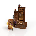 Classic Architectural Interior Space Featuring Brown Cabinets Drawer Chest Chair And Decorative Items