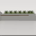 Landscape Seating with Concrete Structure and Wooden Bench and Green Plants