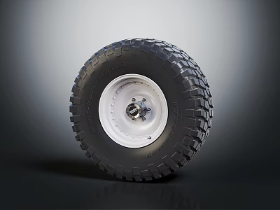 Durable Automotive Car Tire With Black Tread Pattern And White Rim Design 3d model