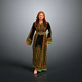 Woman Wearing Traditional Black Dress With Colorful Embroidery And Green Trim