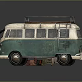 Vintage Green And White Van With Wooden Roof Rack And Open Windows Retro Style