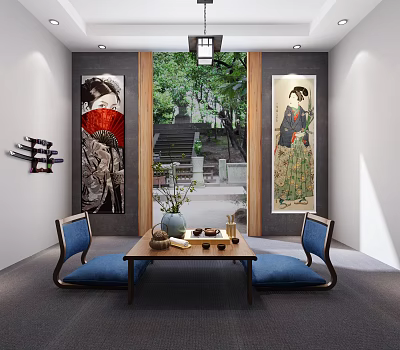 Japanese tea table and chair sketch 3d model