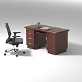 Wooden Office Desk with Black Office Chair and Pens Notebook on Top