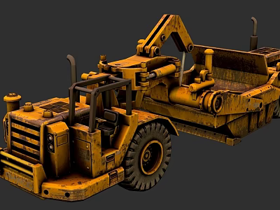 Yellow Worn Heavy Duty Construction Truck With Mechanical Arm And Large Tires 3d model